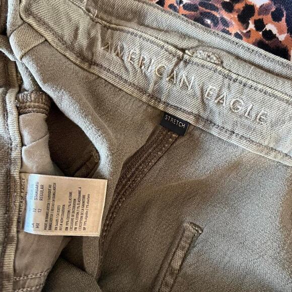 American Eagle Khaki Green Denim Mini Skirt With Belt And Paper Bag Waist - Picture 7 of 8